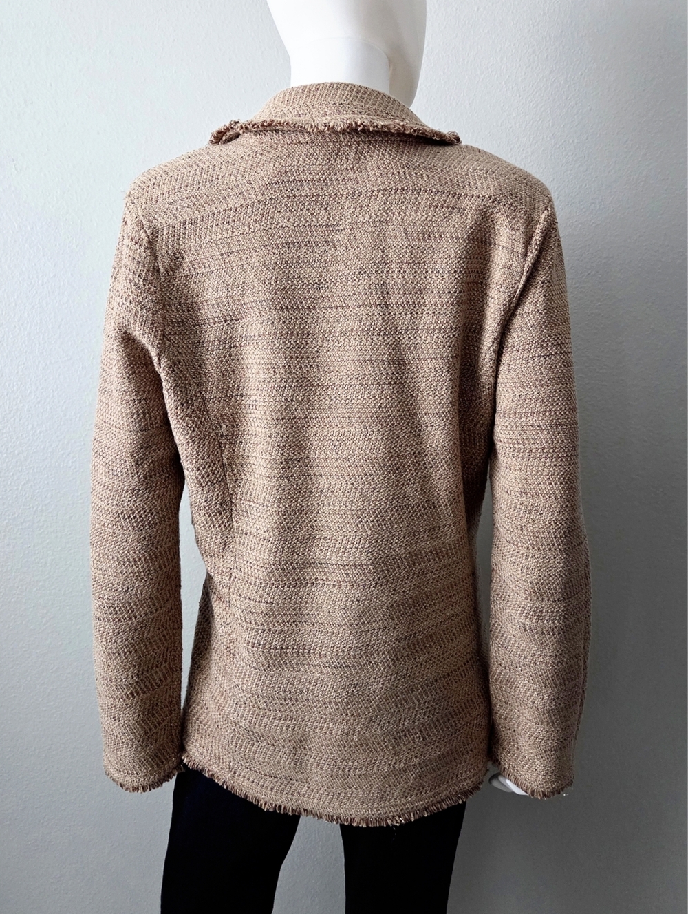 Chico's Metallic Tweed Sweater Blazer, Super Soft Layering Piece Tan & Gold LG - Picture 4 of 16
